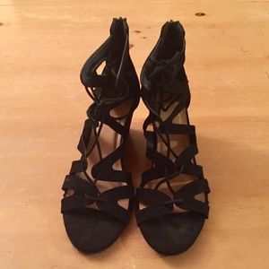 Charlotte Russe Black Suede Lace-Up Wedges